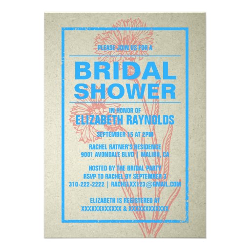 Rustic Blue & Red Bridal Shower Invitations