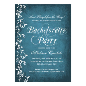 Rustic Blue Swirls Bachelorette Party Invitations