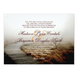 Rustic Boardwalk Fog Country Wedding Invitations 4.5