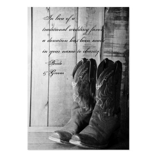 Rustic Boots Country Wedding Charity Favor Card Business Card (front side)