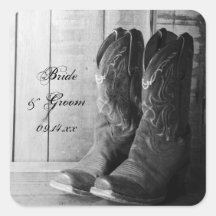 Rustic Boots Country Wedding Envelope Seals Square Sticker