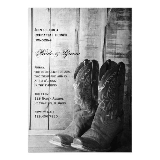 Rustic Boots Country Wedding Rehearsal Dinner Invite