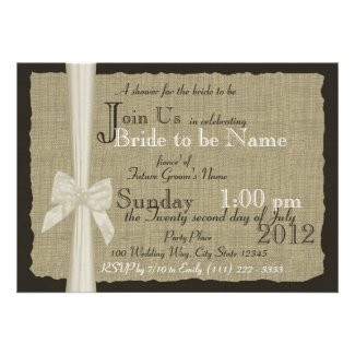 Rustic Bow and Burlap Bridal Shower Personalized Invites