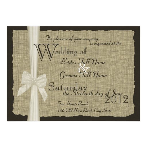 Rustic Bow and Burlap Wedding Custom Announcements