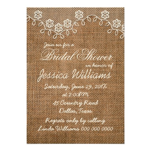 Rustic Bridal Shower Burlap And Lace Custom Invitation