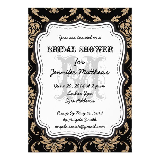 Rustic Bridal Shower Monogram Damask Personalized Announcements