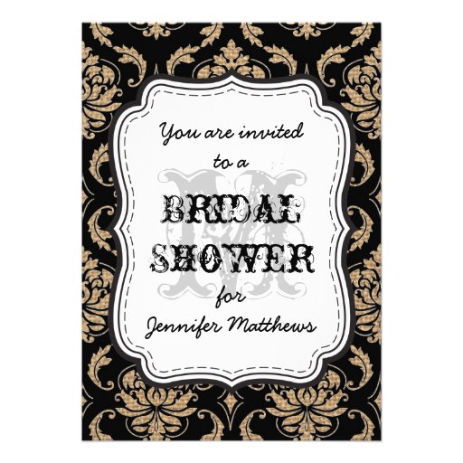 Rustic Bridal Shower Monogram Damask Personalized Announcements
