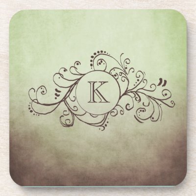 Rustic Brown and Green Bohemian  Flourish Coasters