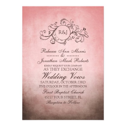 Rustic Brown and Pink Bohemian Wedding Invitation