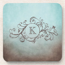 Rustic Brown and Teal Bohemian  Flourish Drink Coasters