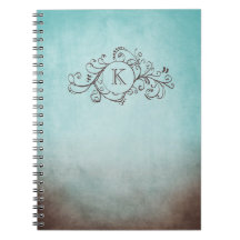 Rustic Brown and Teal Bohemian  Flourish Spiral Notebooks