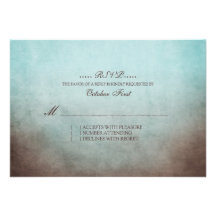 Rustic Brown and Teal Bohemian Wedding RSVP Custom Invites