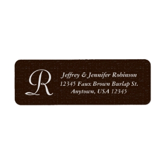 Rustic Brown Burlap Name and Address Monogram