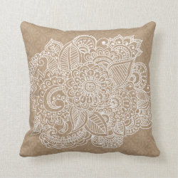 Rustic Brown Lace Pattern Beautiful Paisley Doodle Throw Pillow