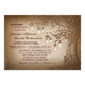 Rustic brown mason jars tree wedding invitations