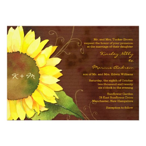 Rustic Brown Sunflower Modern Fall Wedding Invites