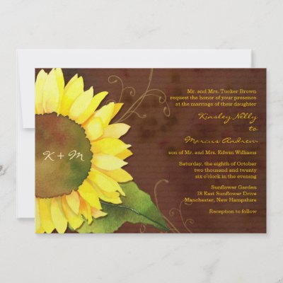 Rustic Brown Sunflower Modern Fall Wedding Invites by BridalHeaven