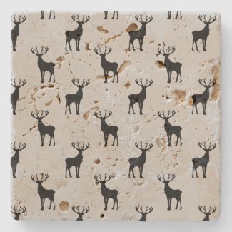 Rustic Buck Deer Pattern Wildife Art Stone Beverage Coaster