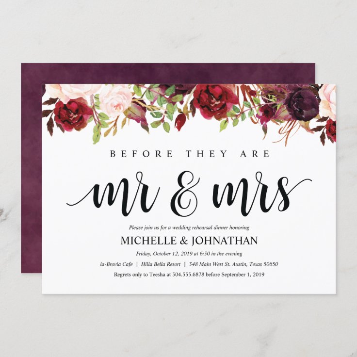 Rustic Burgundy Wedding Rehearsal Dinner Invite Zazzle