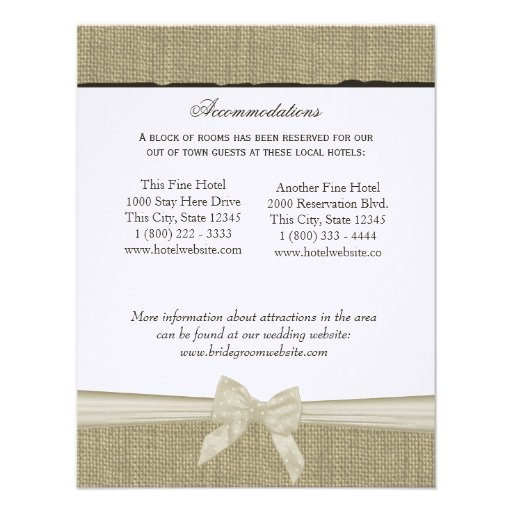 Rustic Burlap and Bow Direction Info Card