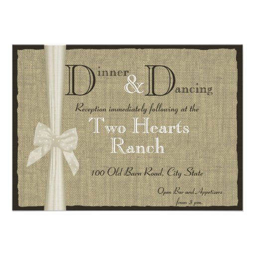 Rustic Burlap and Bow Reception Info Card