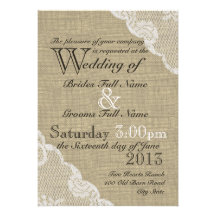Rustic Burlap and Lace Country Wedding Custom Invitation
