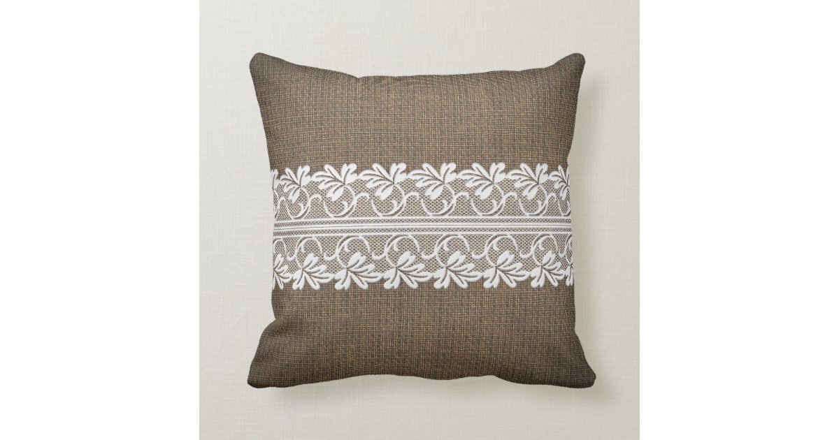 Rustic Burlap And Lace Throw Pillow Zazzle
