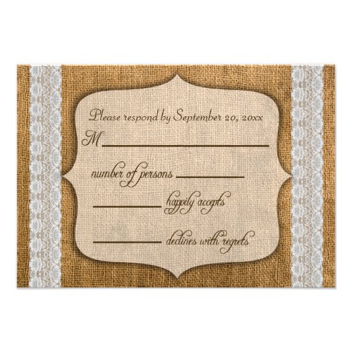 Rustic Burlap And Lace Wedding Response Card