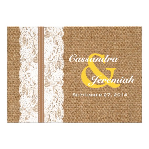 Rustic Burlap and Lace with Sunflower Wedding Personalized Announcements