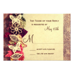 Rustic Burlap and Leaves Wedding RSVP Cards