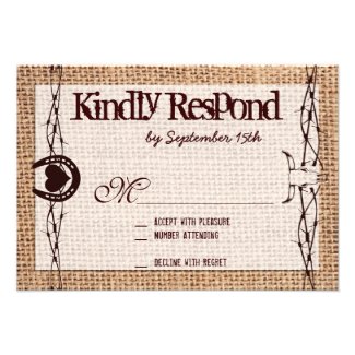 Rustic Burlap Barbed Wire Horseshoe RSVP Cards