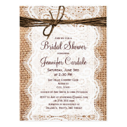 Rustic Burlap Bridal Shower Invitation Postcard