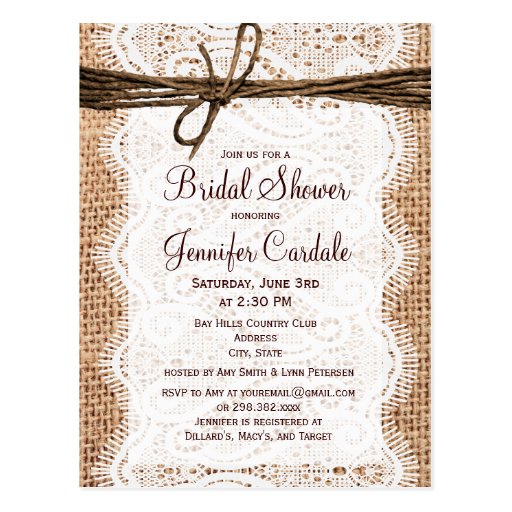 rustic_burlap_bridal_shower_invitation_postcard ...