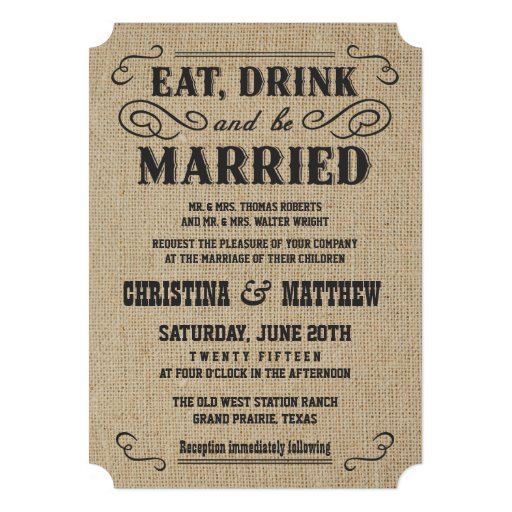 Rustic Burlap Country Western Wedding Invitations