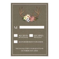 Rustic Burlap Deer Antler Wedding RSVP Cards