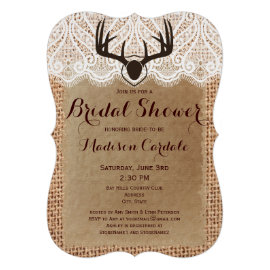 Rustic Burlap Deer Antlers Bridal Shower Invites