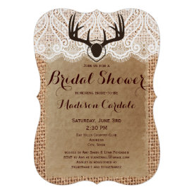 Rustic Burlap Deer Antlers Bridal Shower Invites