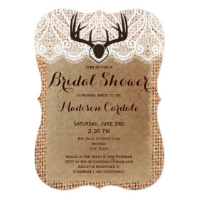 Rustic Burlap Deer Antlers Bridal Shower Invites 5