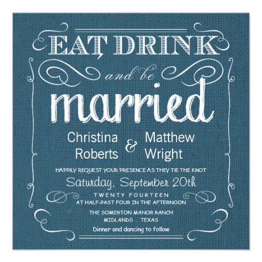 Rustic Burlap Denim Blue Wedding Invitations