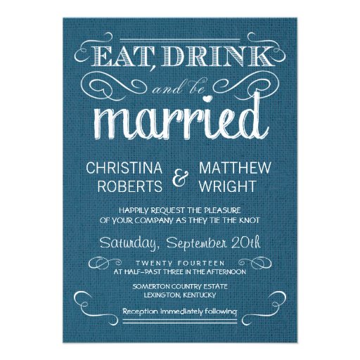 Rustic Burlap Denim Blue Wedding Invitations