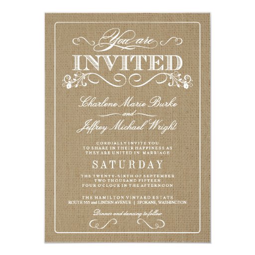Rustic Burlap Elegant Wedding Invitations Zazzle