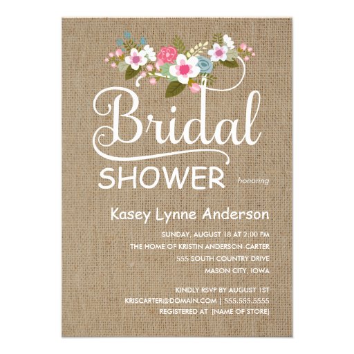 Rustic Burlap Floral Bridal Shower Custom Invitations
