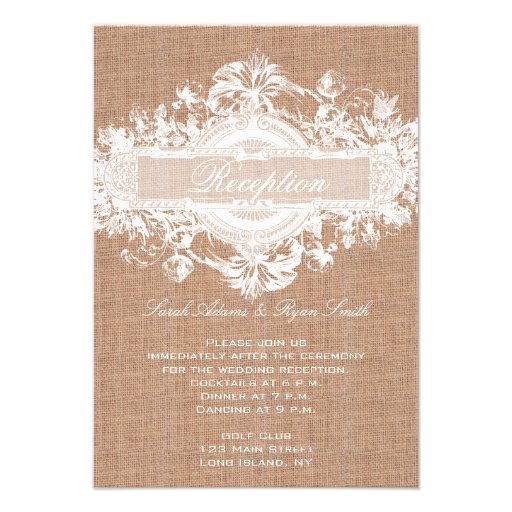 RUSTIC BURLAP FLORAL WEDDING RECEPTION CARDS