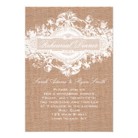 RUSTIC BURLAP FLORAL WEDDING REHEARSAL DINNER CARD