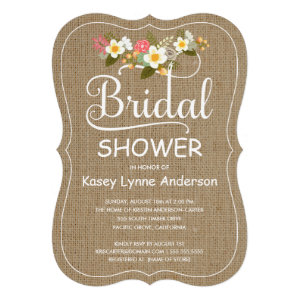 Rustic Burlap Floral Wreath Bridal Shower Custom Announcement