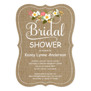 Rustic Burlap Floral Wreath Bridal Shower 5x7 Paper Invitation Card