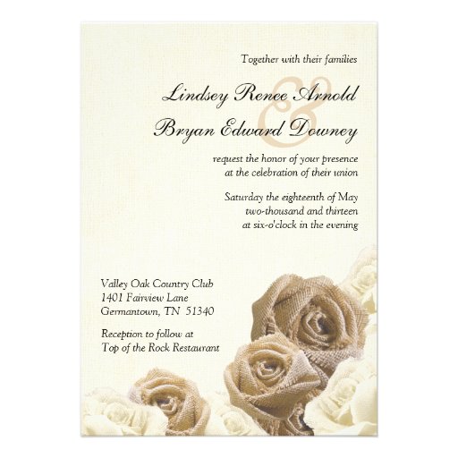 Rustic Burlap Flowers Roses Wedding Invitation