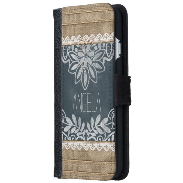Rustic Burlap Lace Chalkboard Personalized iPhone 6 Wallet Case