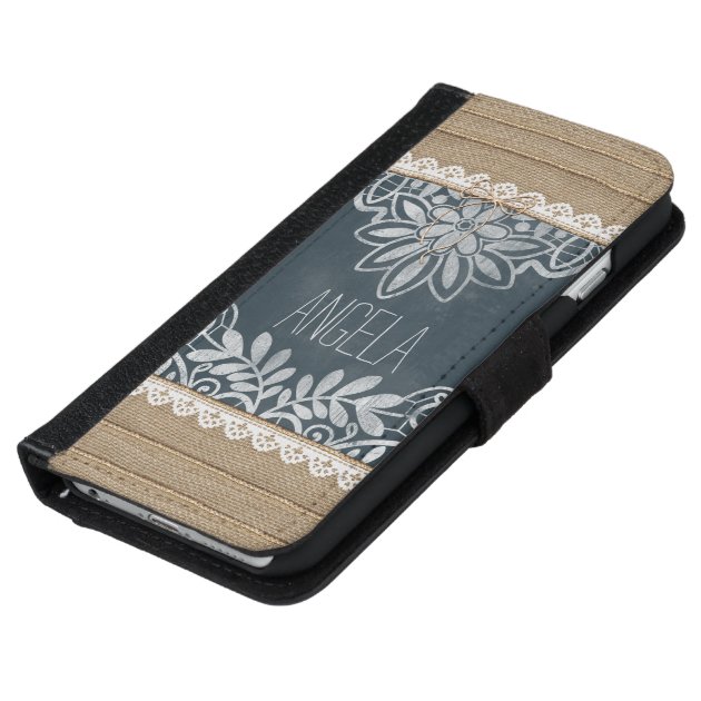 Rustic Burlap Lace Chalkboard Personalized iPhone 6 Wallet Case-5