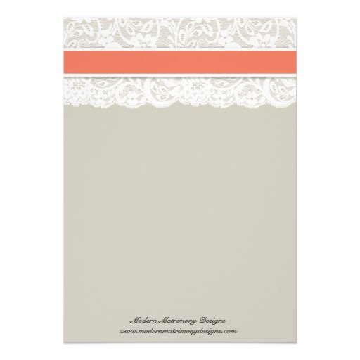 Rustic Burlap Lace Coral Gray Wedding Invitation